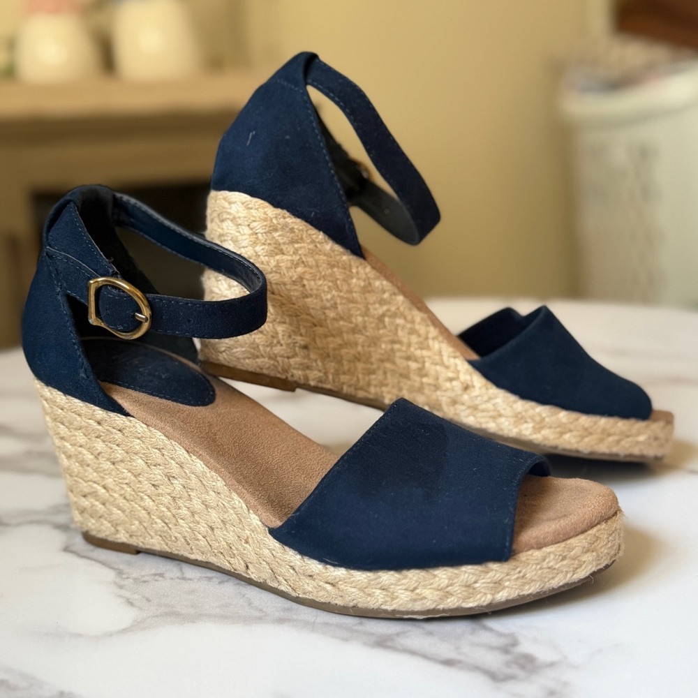*Sold*Style & Co. Seleeney Navy Espadrille Wedge Sandals with Ankle Strap